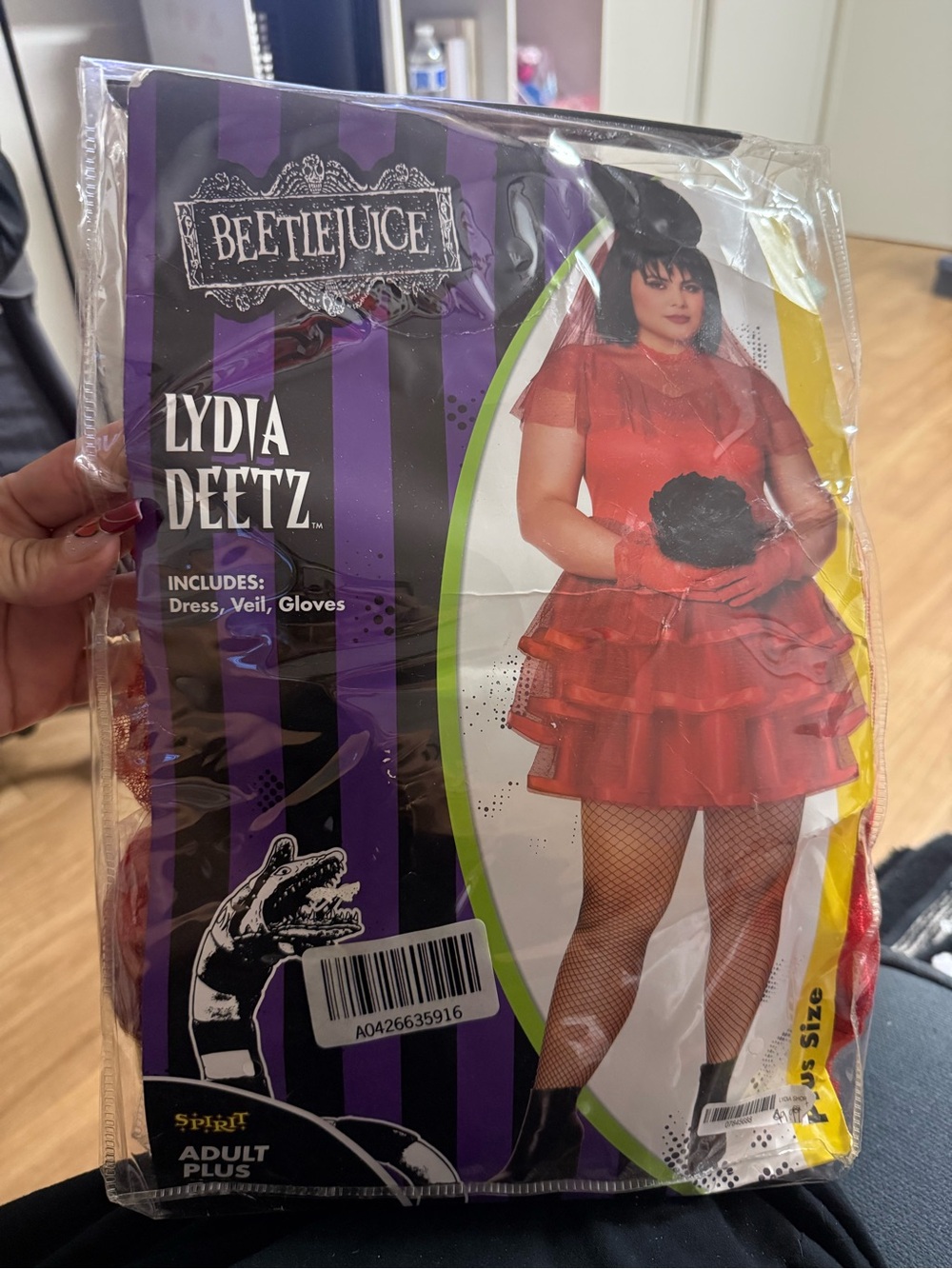 Spirit Beetlejuice Lydia Deetz Red Tiered Dress with Veil & Gloves size 2x